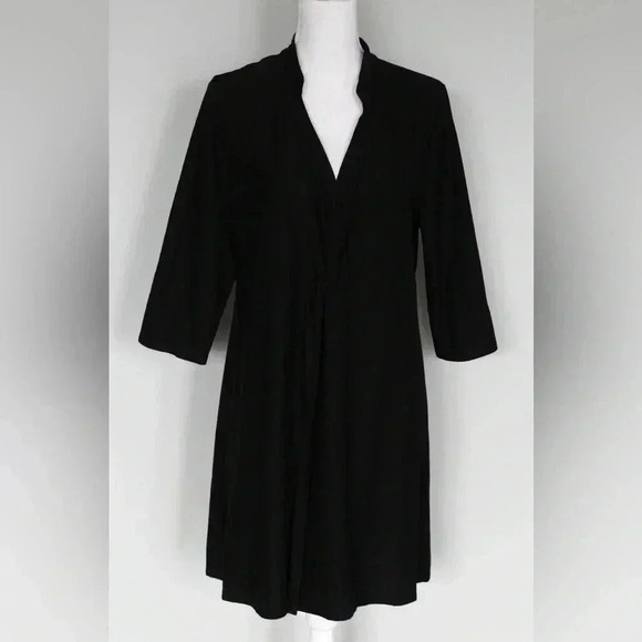 EILEEN FISHER Black  Stretch Twist Front Split Long Rayon/ Nylon Tunic Top-S-EUC - Picture 1 of 9